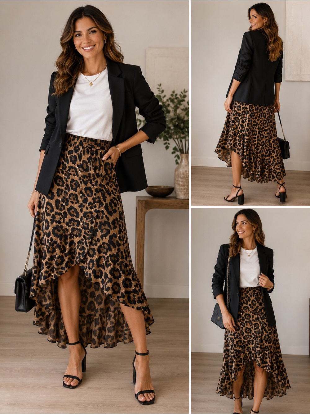 Leopard Print Midi hi-low Skirt in animal print
